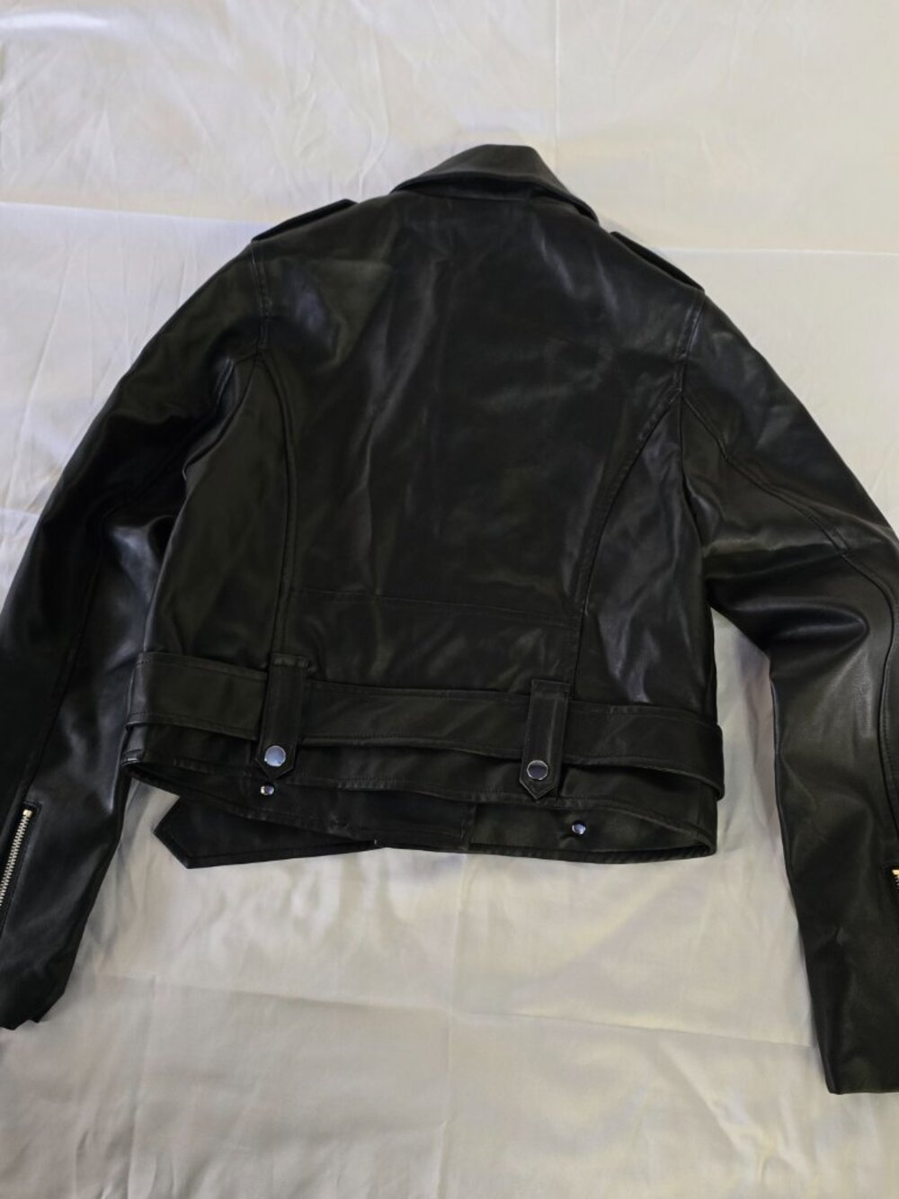 WSZ Women’s Black Moto Jacket Faux Leather Belted Biker Jacket Size Small NWT - Picture 11 of 12
